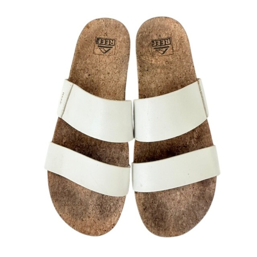 Reef Cushion Vista Hi White Platform Slide Sandals Womens Size 9 Cork Footbed